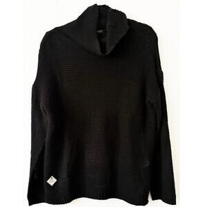 Simply Southern Collection Women's Cowl Neck Loose Knit Black Sweater Casual